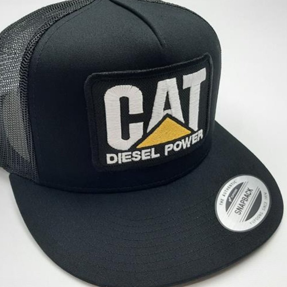 Diesel Power Embroidered Patch Flat Bill Trucker Hat Construction Cap Retro 80s - Picture 3 of 5